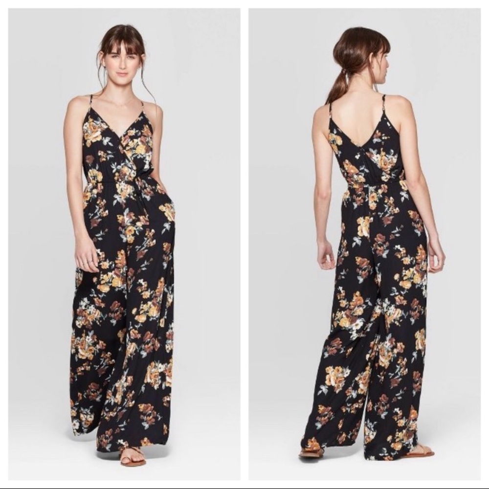 Black and floral jumpsuit